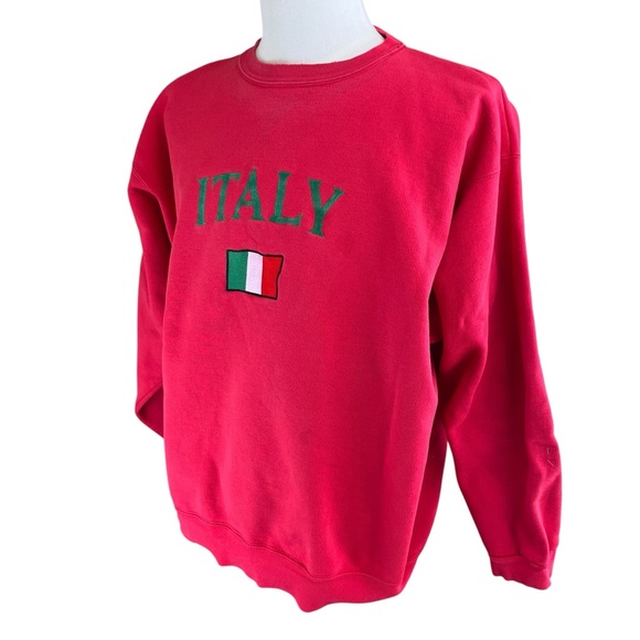 Vintage Y2K Emboidered ITALY Flag‎ Red Sweatshirt Size XL w/ Flaw 80s 90s USA - Picture 4 of 15